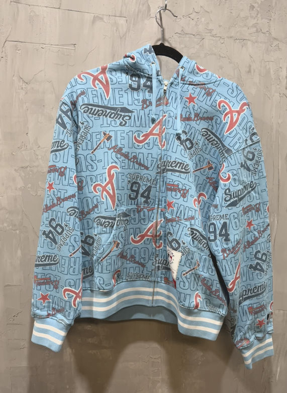 Supreme / Mitchell & Ness Teams Zip Up Hooded Sweatshirt (Atlanta Braves / Light Blue)