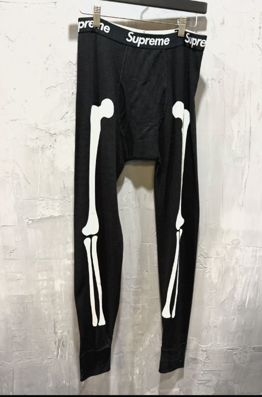 Supreme Hanes thermal bone skeleton pants black