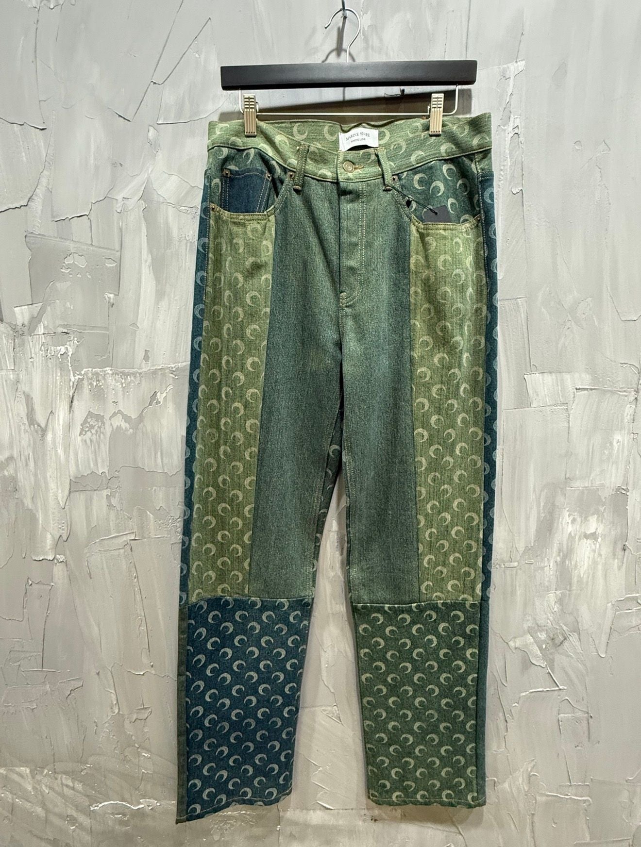 MARINE SERRE MOON PATCHWORK PANTS GREEN FADE