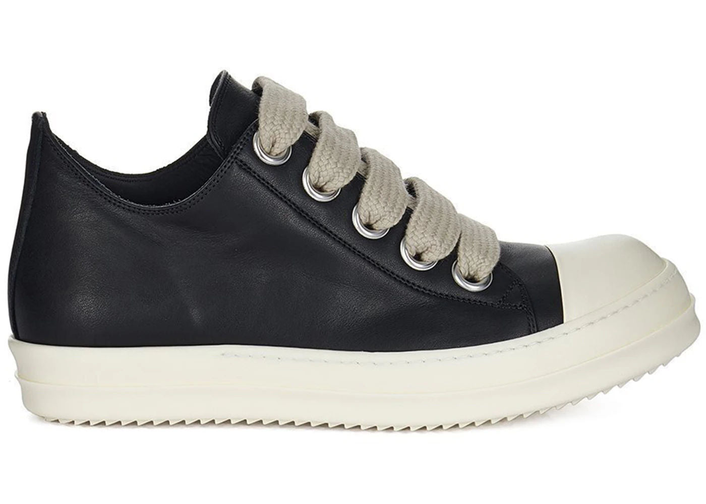 Rick Owens Temple Jumbolace Low Full Grain Cow Leather Black Milk