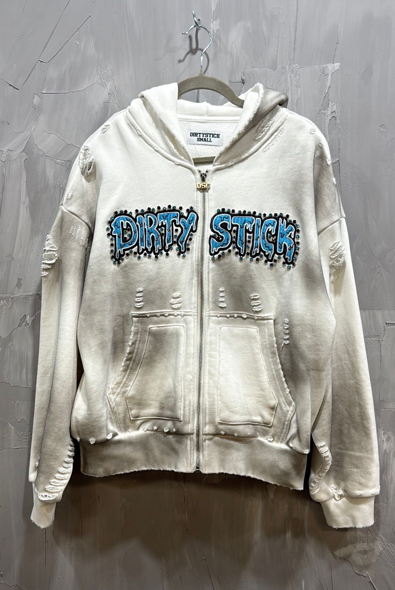 DIRTYSTICK BLUE RHINESTONE ZIP UP HOODIE
