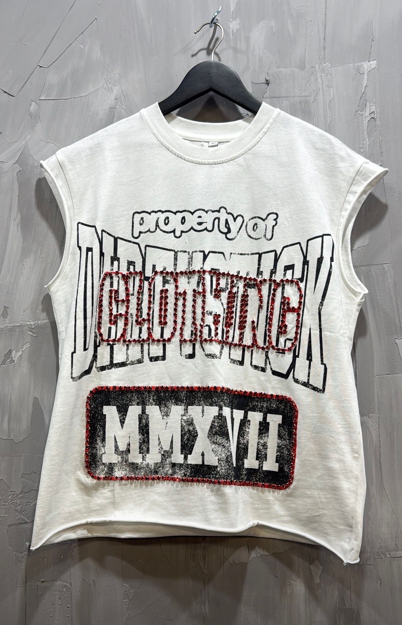 DIRTYSTICK RED RHINESTONE SLEEVELESS SHIRT