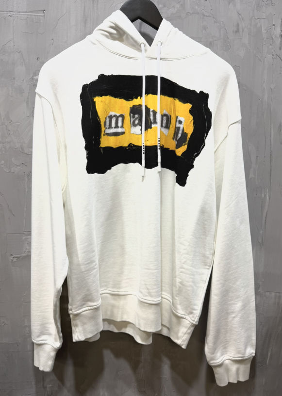 Marni yellow painted collage logo organic cotton hoodie