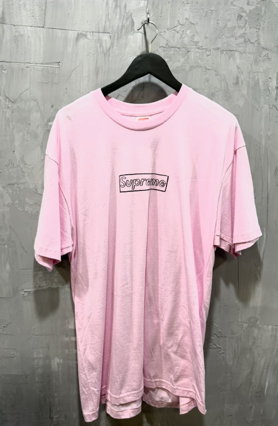 Supreme KAWS Chalk Logo Tee Pink