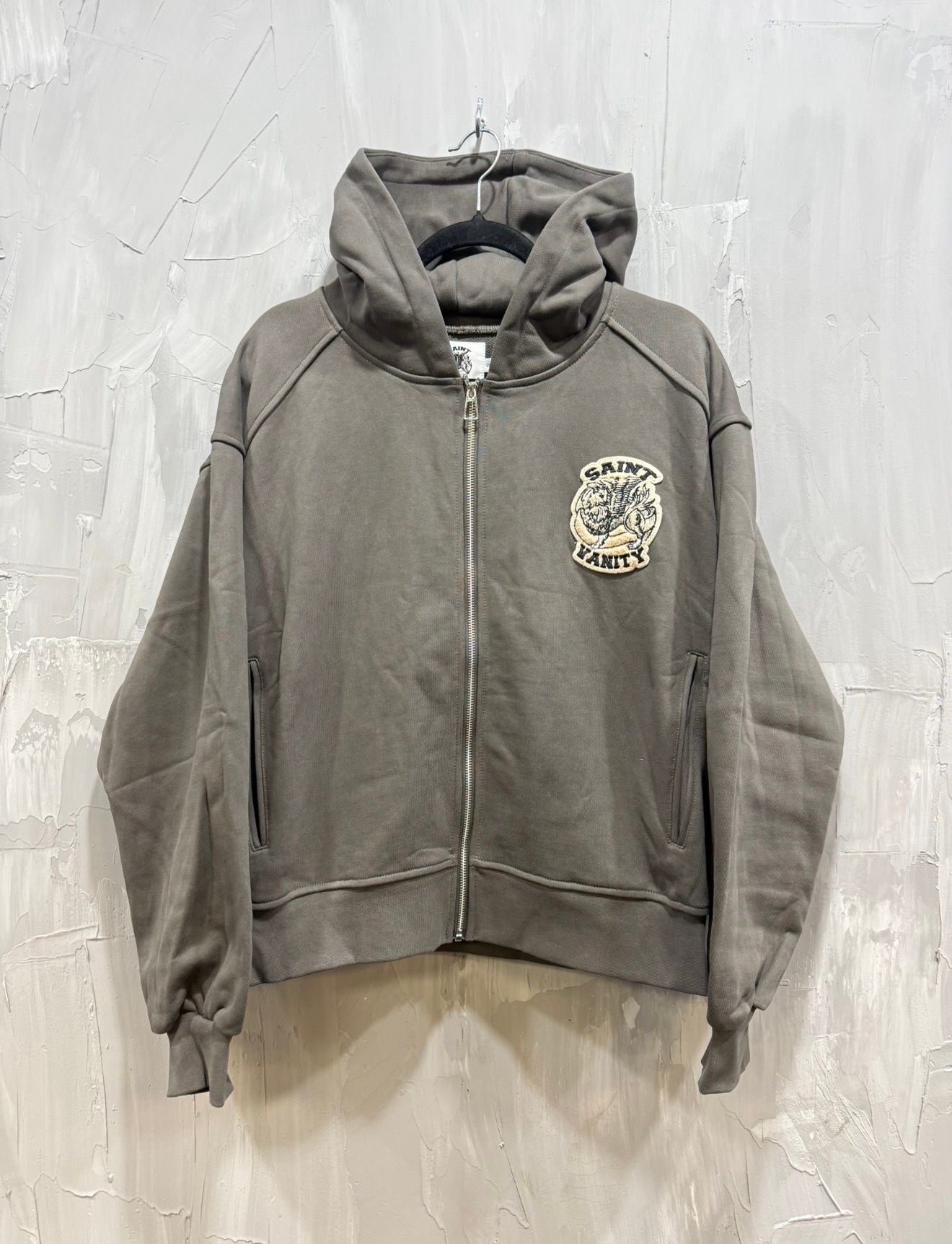 SAINT VANITY COTTON ZIP HOODIE GREY