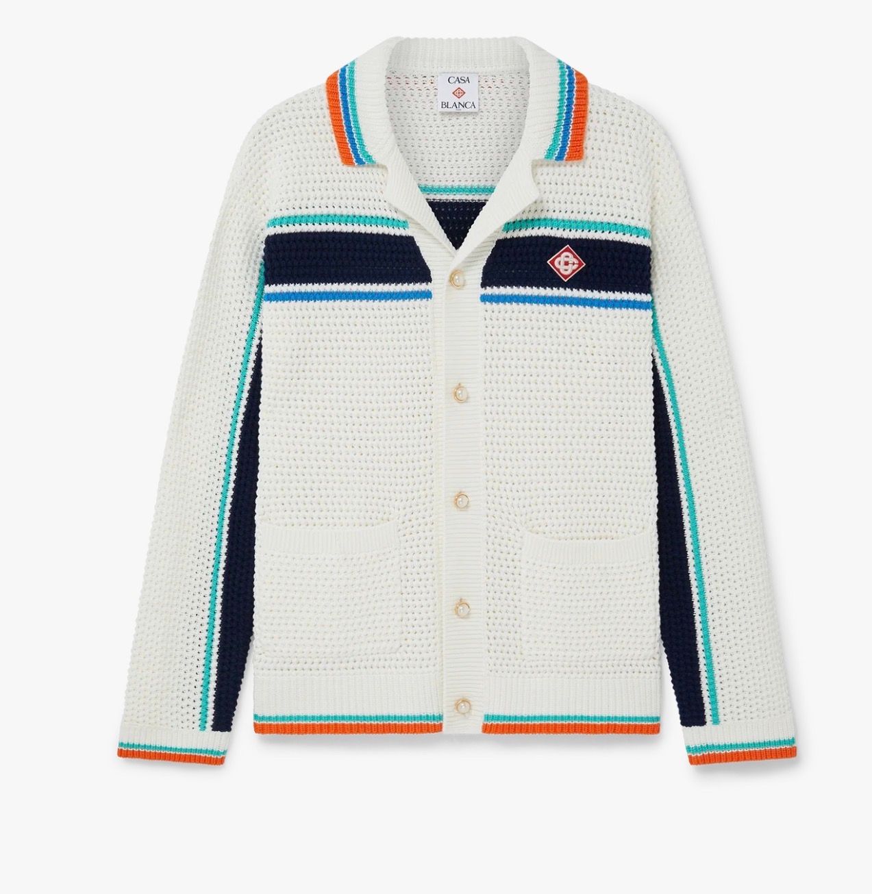 Knit crochet effect tennis shacket tennis stripe