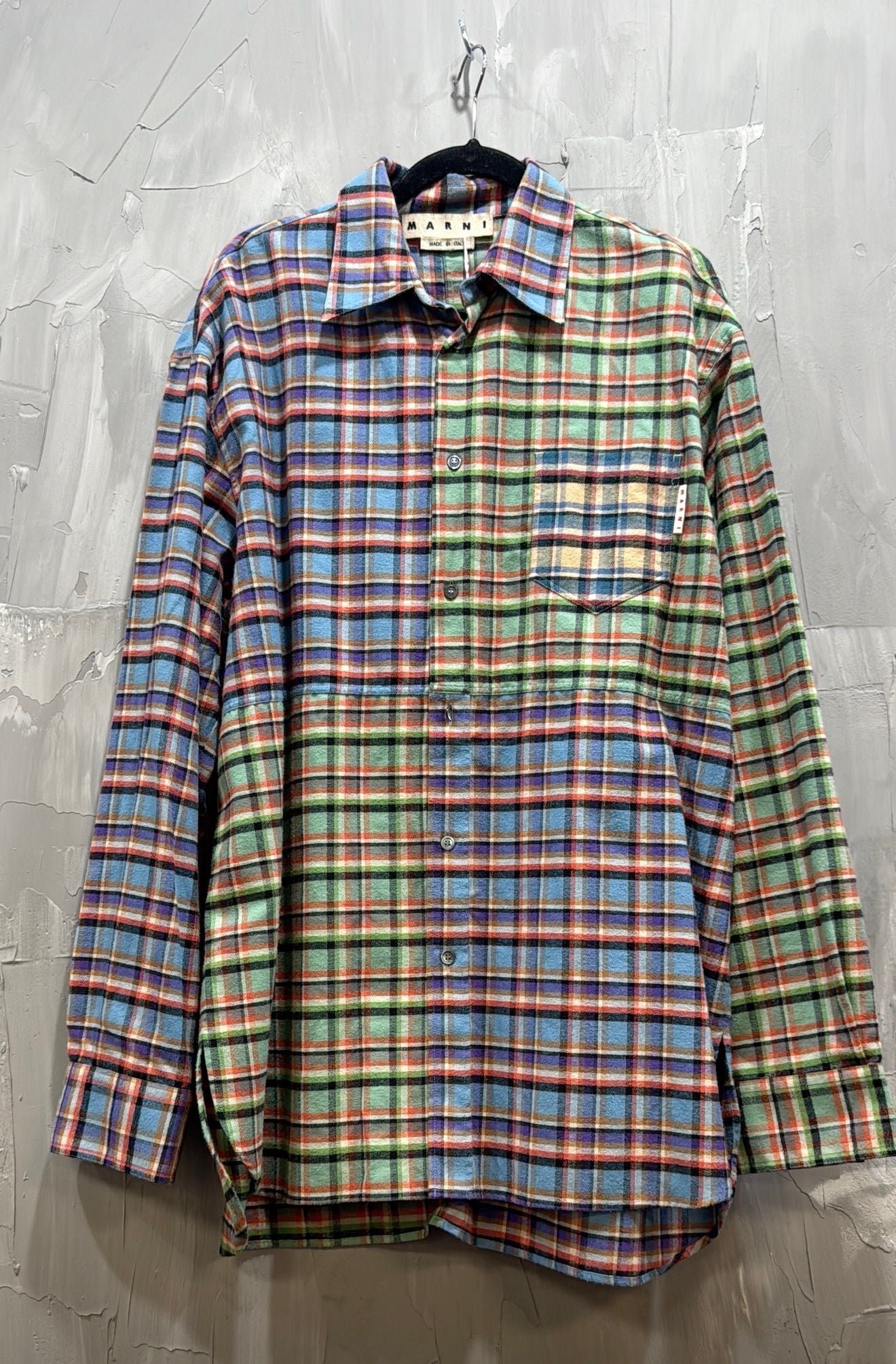 MARNI PATCHWORK PLAID FLANNEL SHIRTS