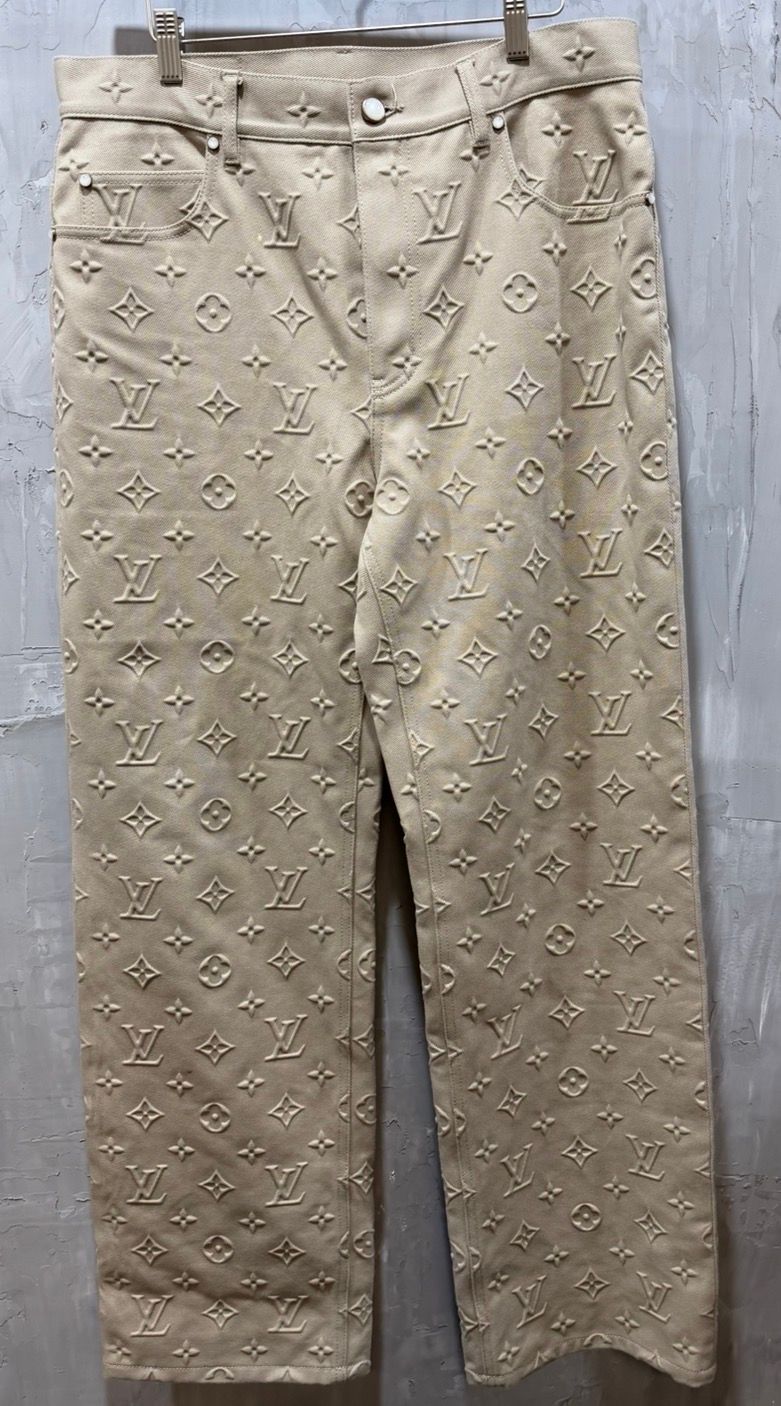 Beige Monogram Straight Pants