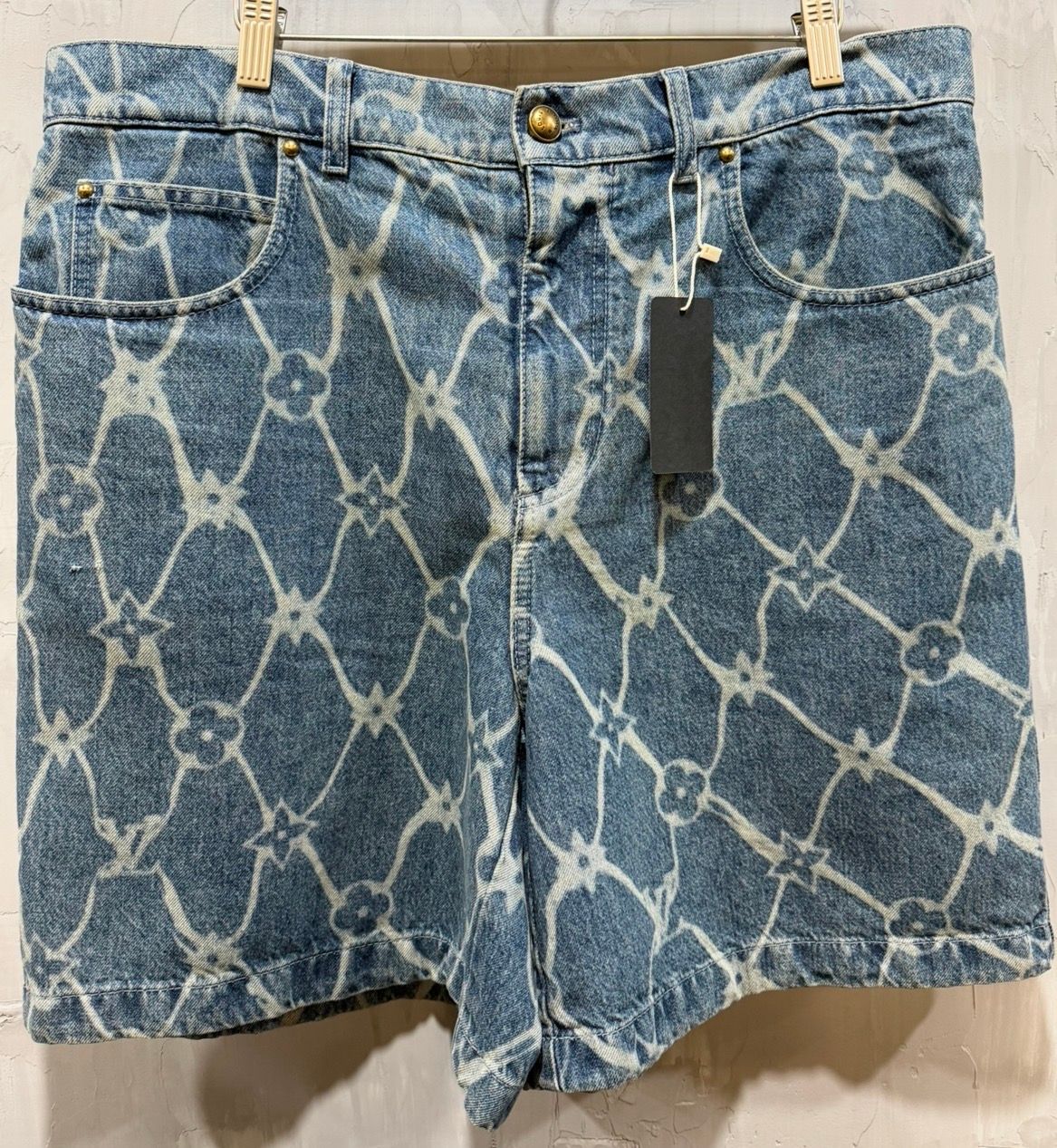 Blue & White Barb Wire Monogram Denim Shorts