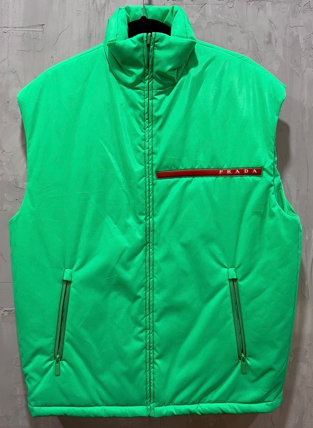 Prada Nylon Red Plate Logo Puffer Vest