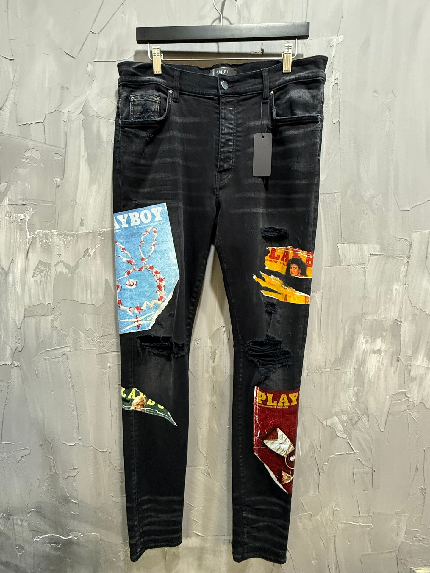 Amiri Playboy Magazine Collage Jeans Black - Like New