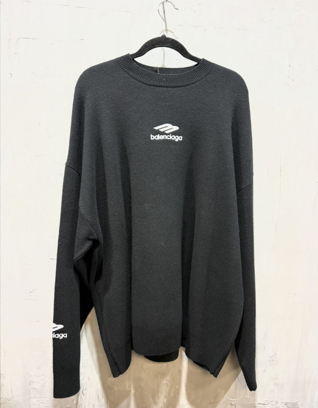 Balenciaga black 3 bar Logo Ribbed Crewneck - Used/Worn
