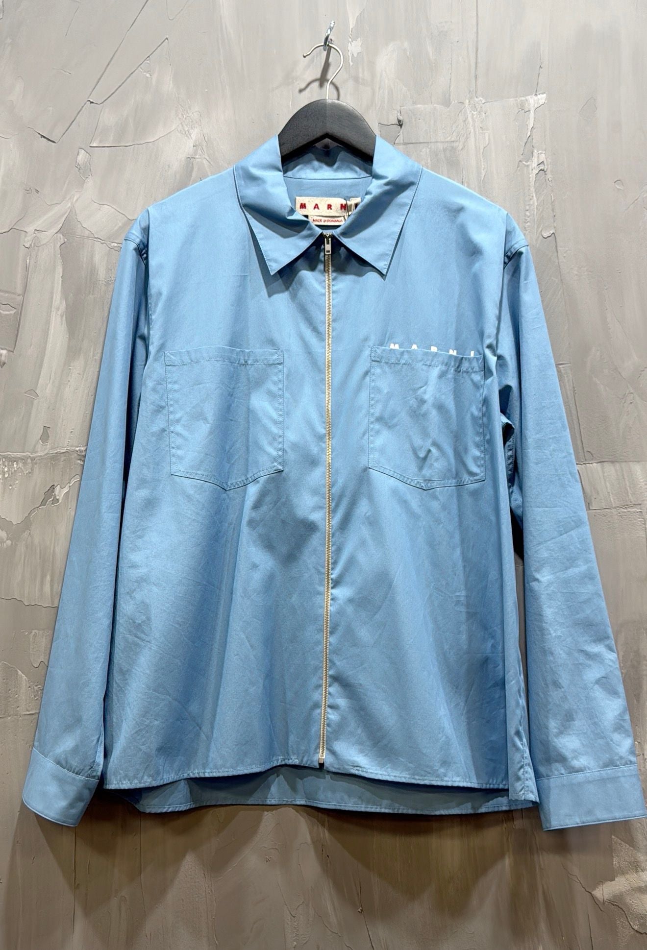 MARNI LOGO ORGANIC POPLIN ZIP UP SKY
