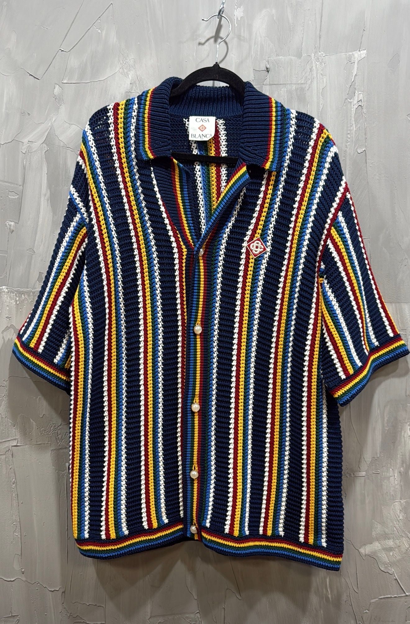 CROCHET SHORT SLEEVE STRIPE SHIRT