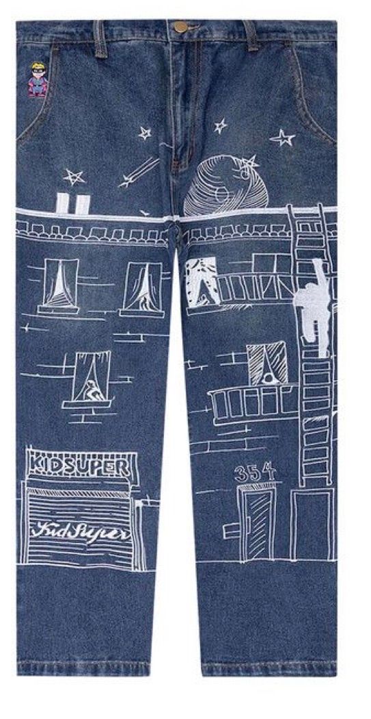 KidSuper Fire Escape Embroidered Jeans