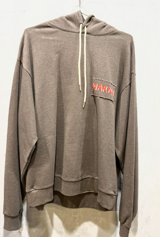 Marni logo print cotton jersey hoodie brown