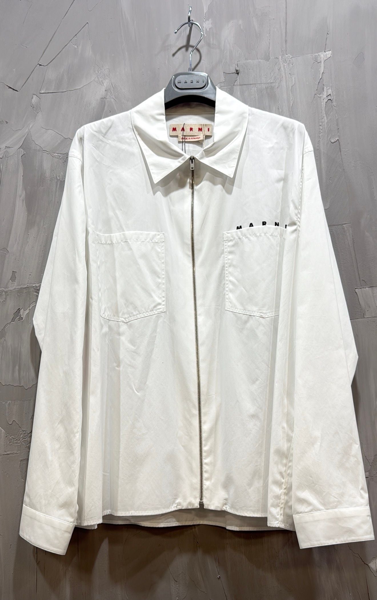 MARNI LOGO ORGANIC POPLIN ZIP UP LILY WHITE