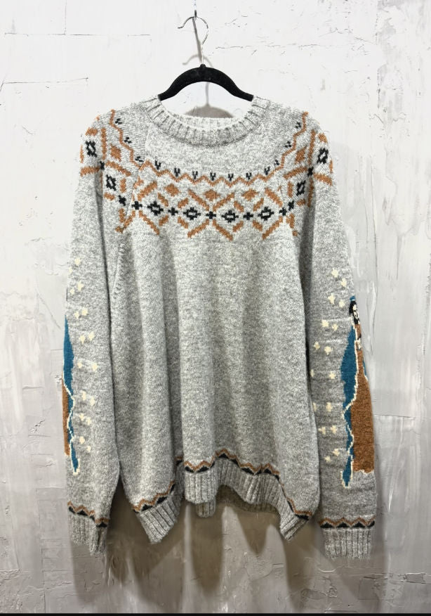 Kapital 5G Wool Elbow Maria Pattern Nordic Crew Sweater