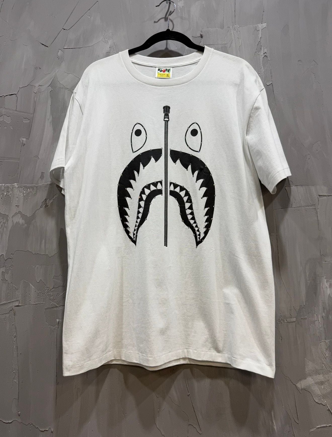BATHING APE RHINESTONE SHARK TEE WHITE