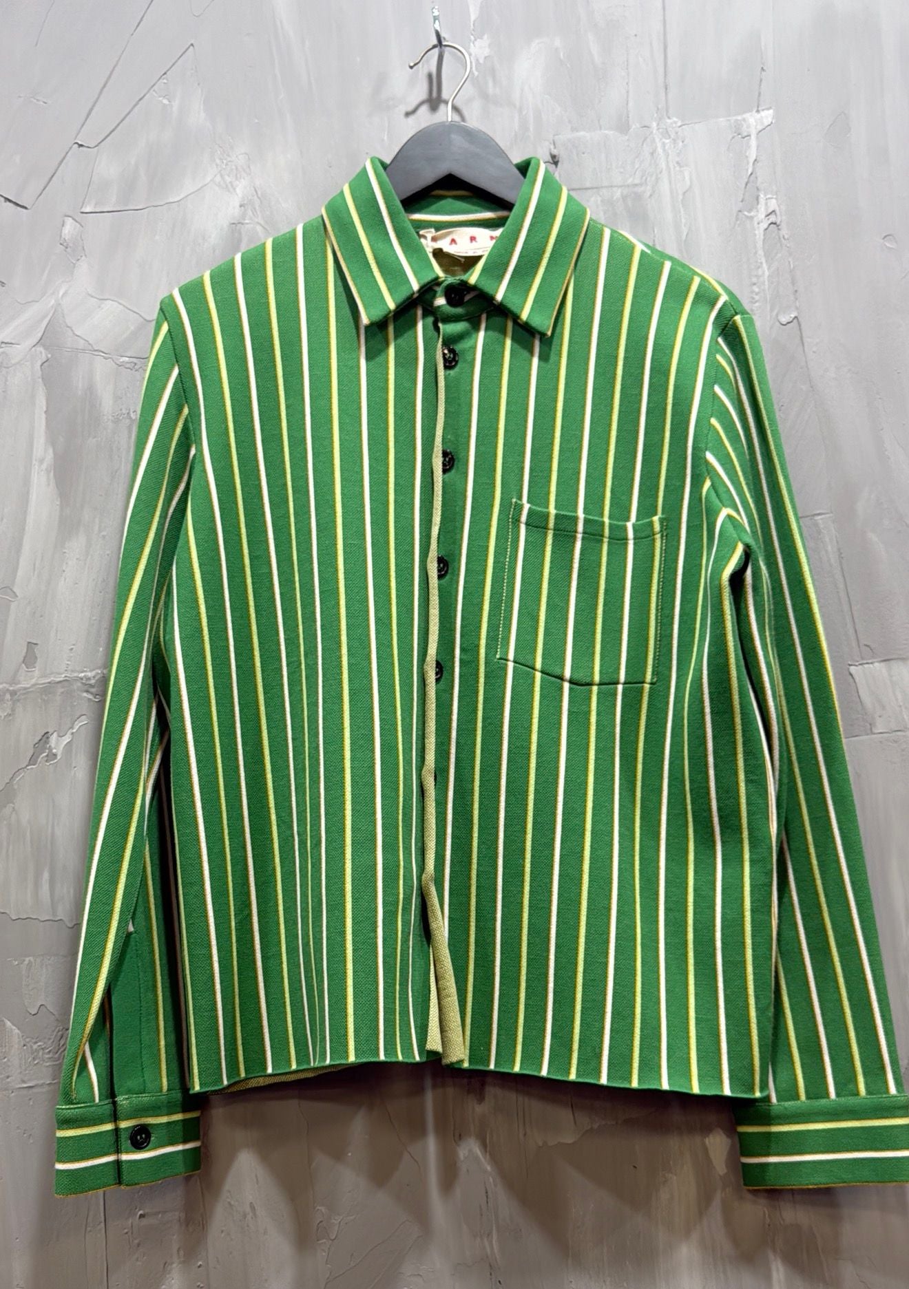JACQUARD VERTICAL STRIPE TECHNICAL KNIT GAUGE 7 SEA GREEN