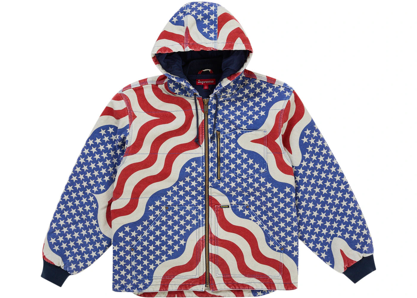 Supreme Flag Quilted Hooded Work Jacket Multicolor