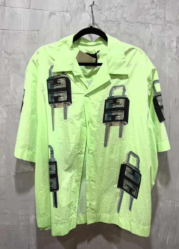 Givenchy Padlock Print Short-Sleeved Shirt Neon Green/Yellow