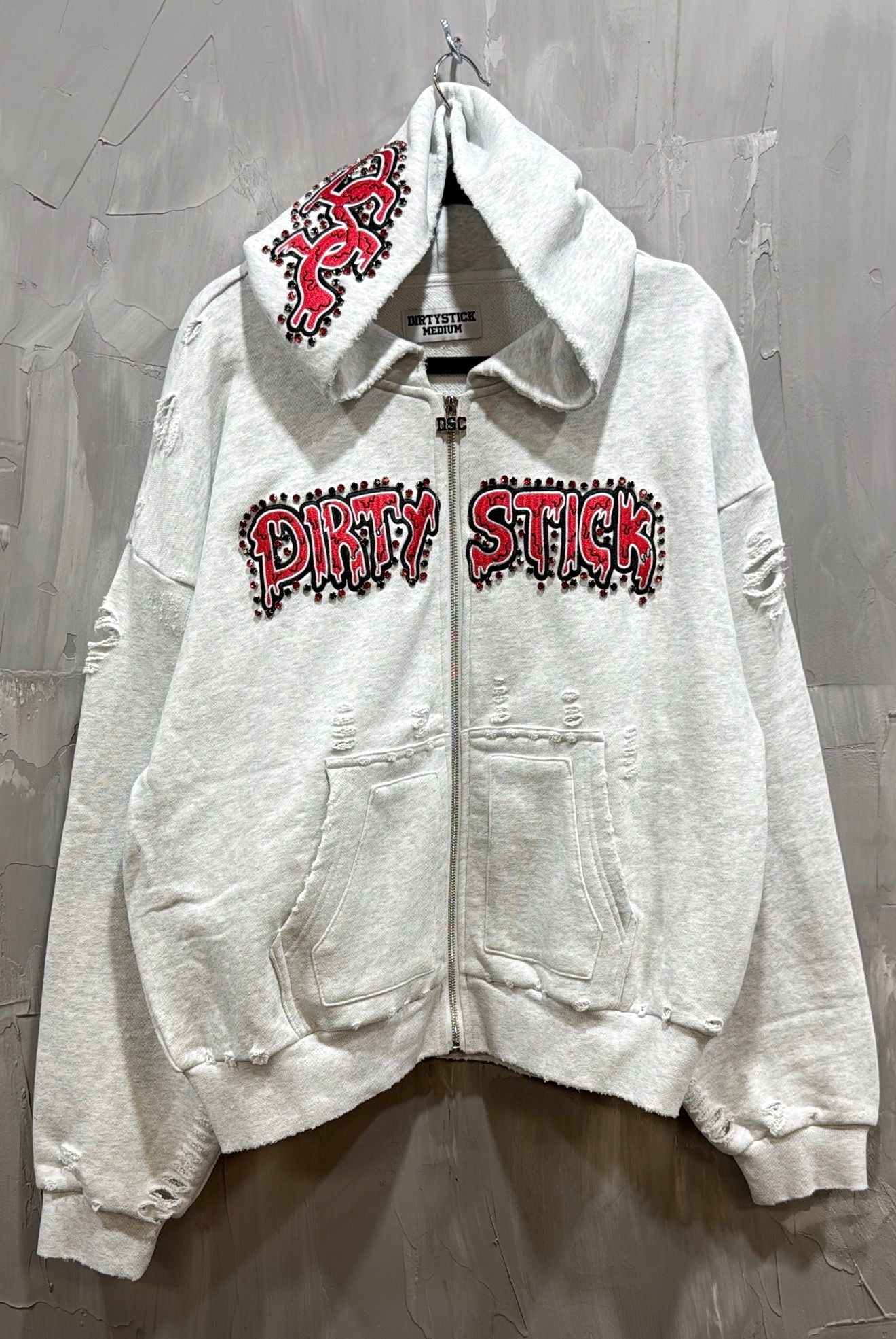 DIRTYSTICK RED RHINESTONE ZIP UP HOODIE