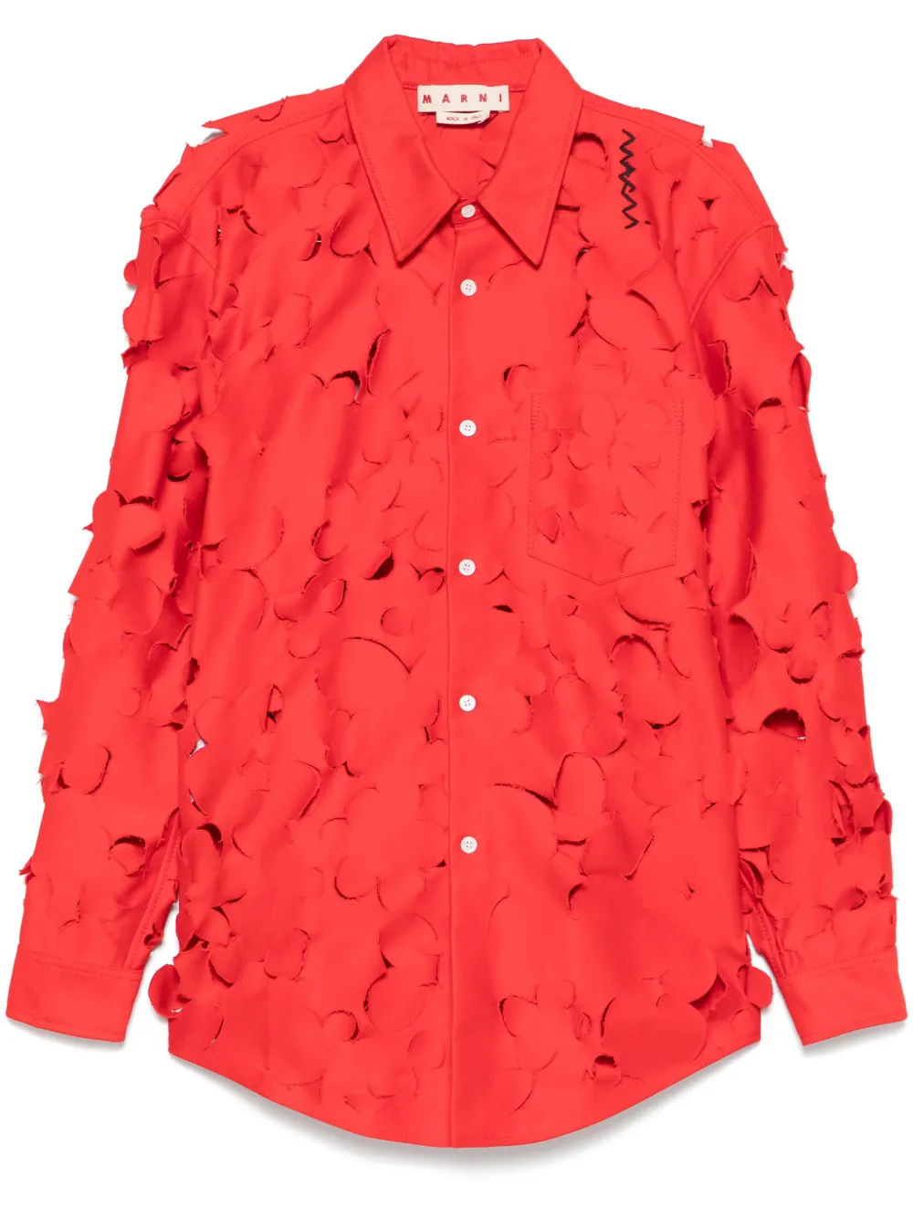 Marni Rover flowers cut-out long shirt crimson