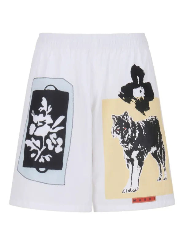 Marni Mixed media poplin shorts white