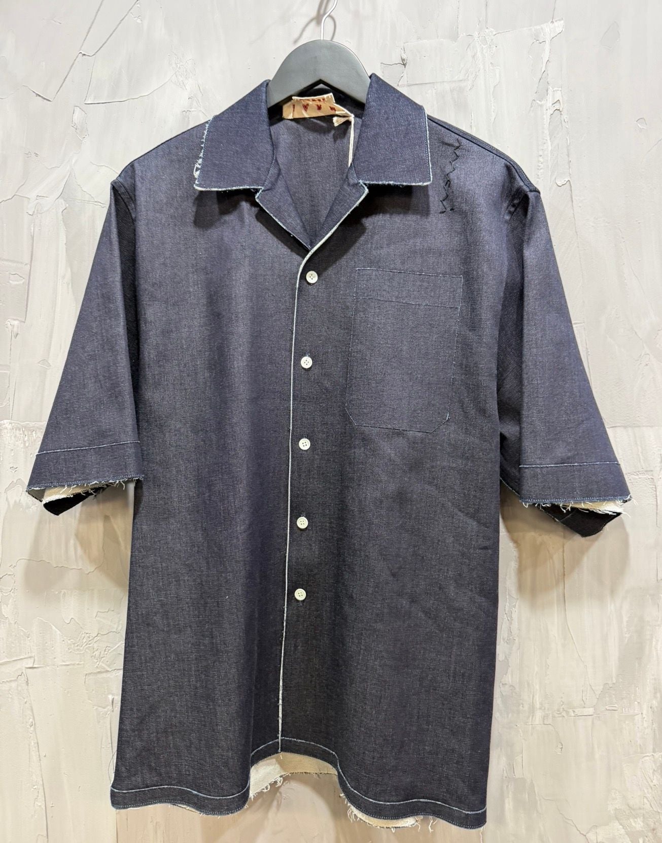 Trompe loeil stretch denim Blue blck shirt