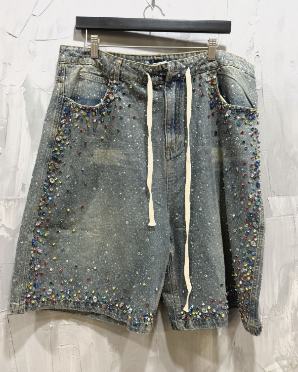 Vale Forever Clustered Rhinestone Denim Jorts