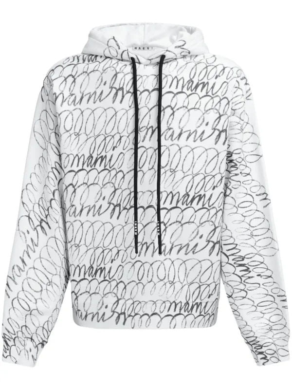 MARNI SCRIBBLED HOODIE WHITE