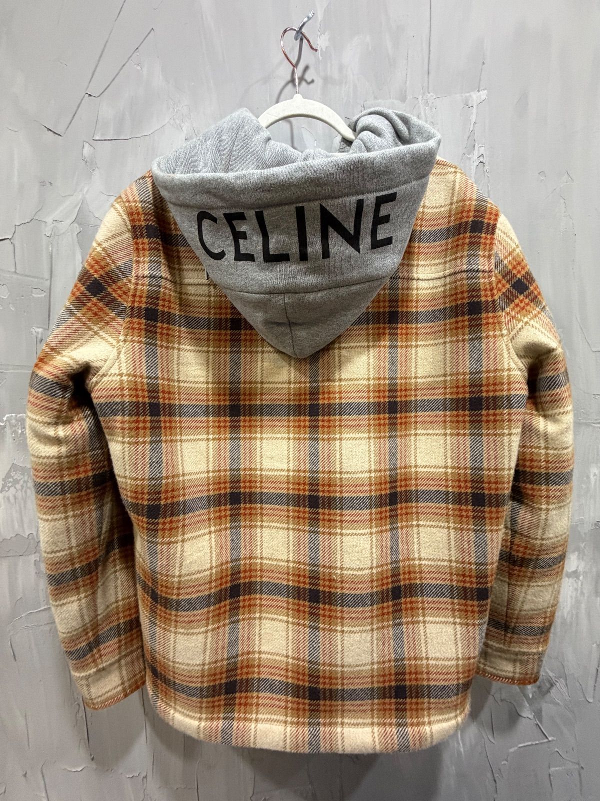 Logo-Print Cotton-Trimmed Checked Wool Hooded Overshirt - Like New