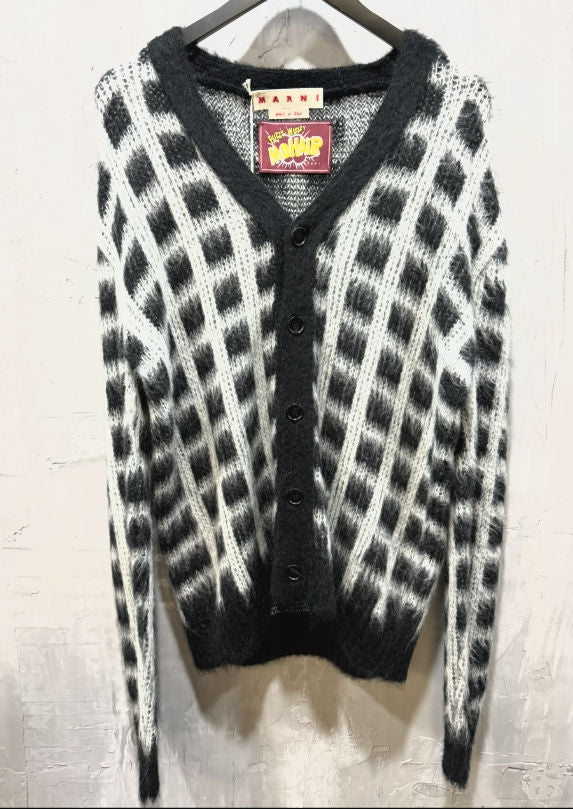 Marni brushed check fuzzy wuzzy cardigan black