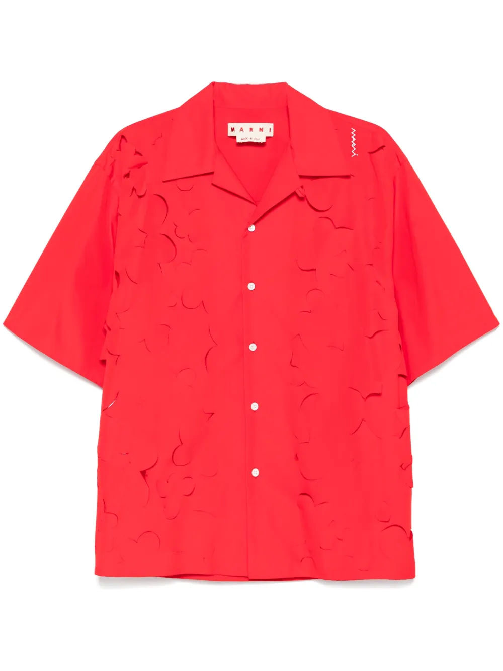 Marni logo-embroidered cut-out shirt red