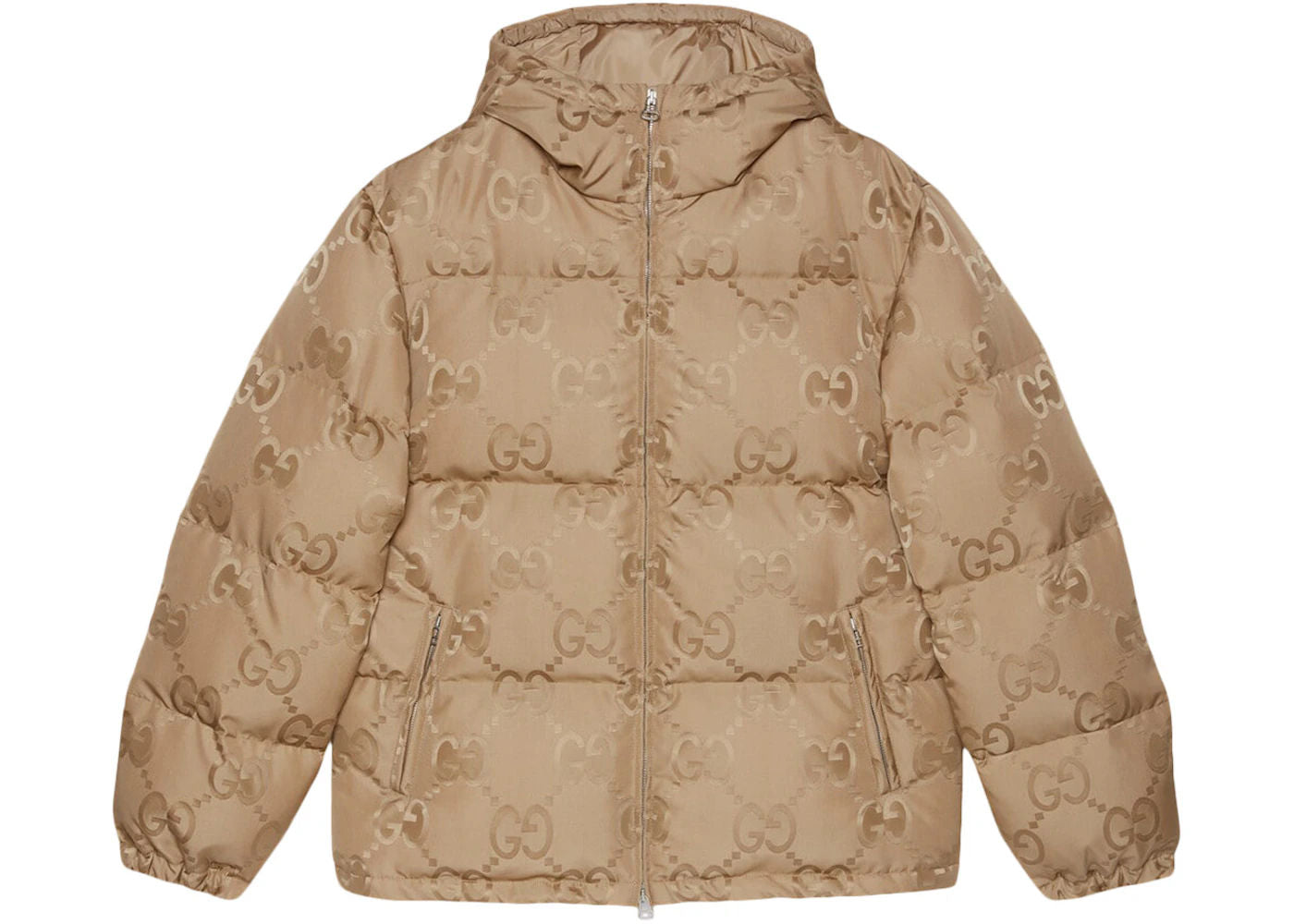 Gucci Jumbo GG Jacquard Canvas Down Hooded Jacket Beige - Like New
