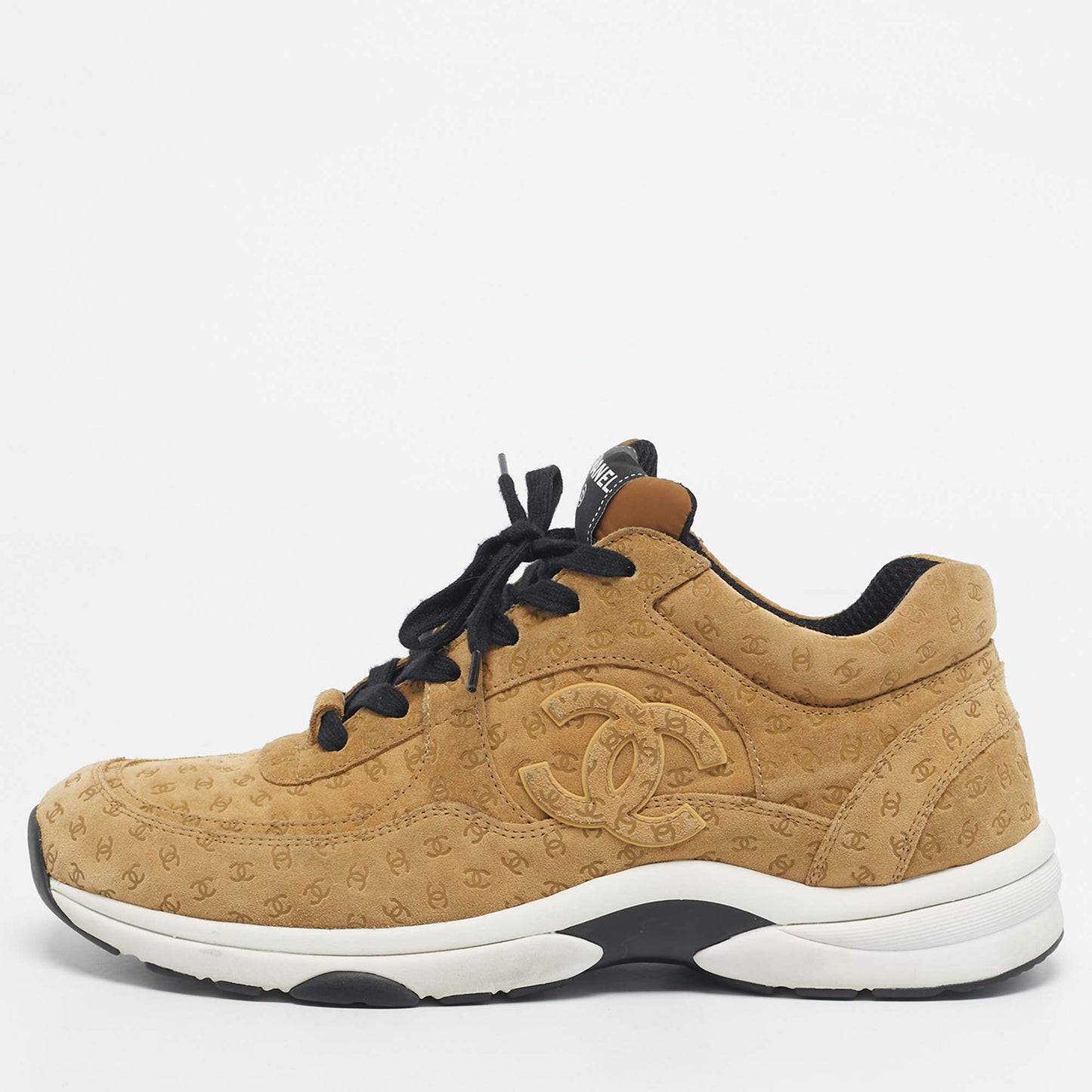 Chanel 22A beige suede printed CC logo sneakers