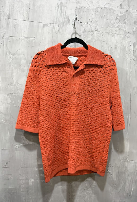 Bottega Veneta Crochet Cotton Knit Polo Shirt Orange - Used/Worn