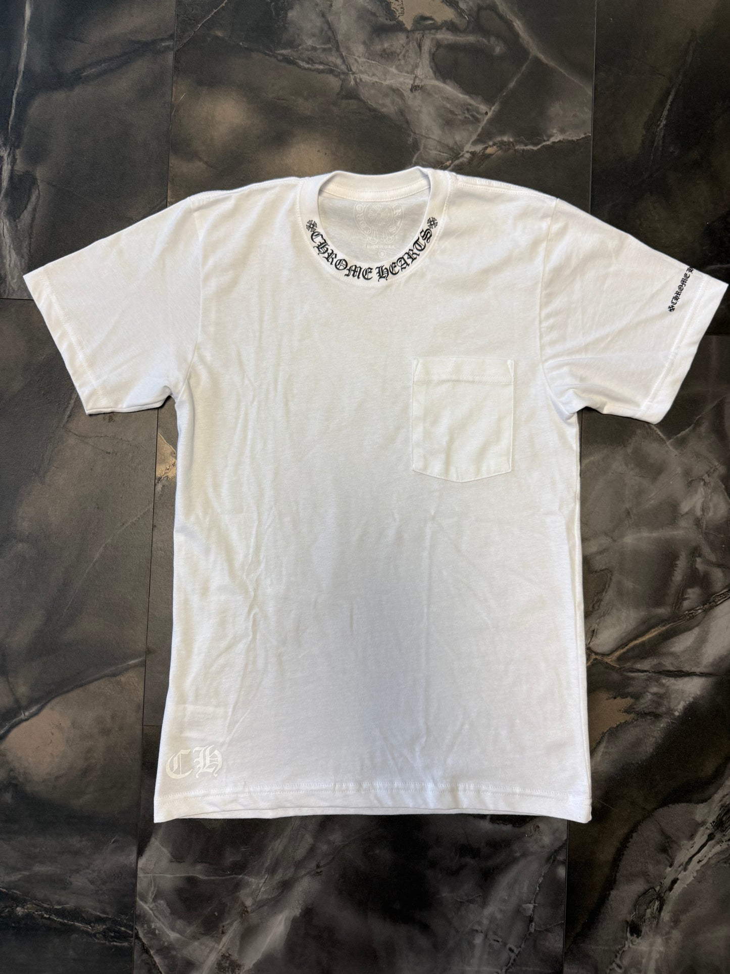 CH White Neck Logo SS Pocket tee