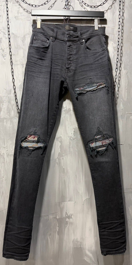 Amiri light blue/burguandy patch black jeans