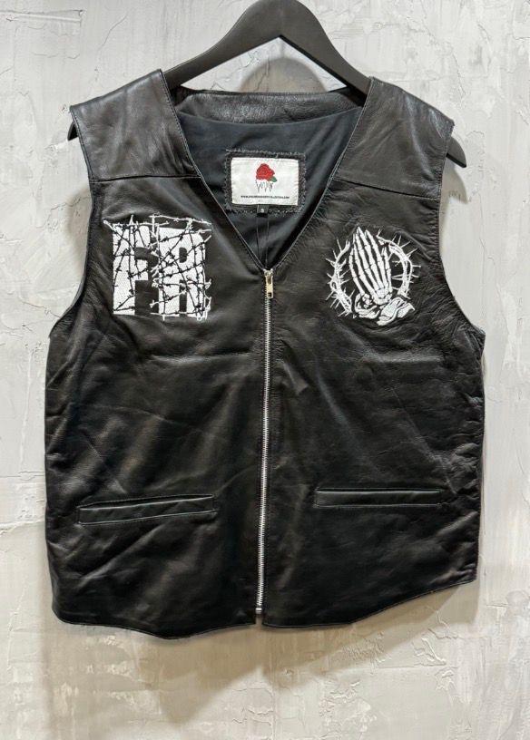 Frozen roses black leather vest