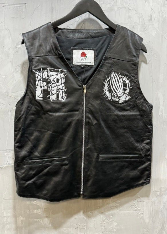 Frozen roses black leather vest