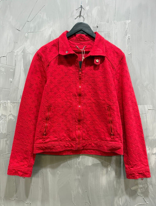 Louis Vuitton Red Denim Monogram Moto Jacket - Like New