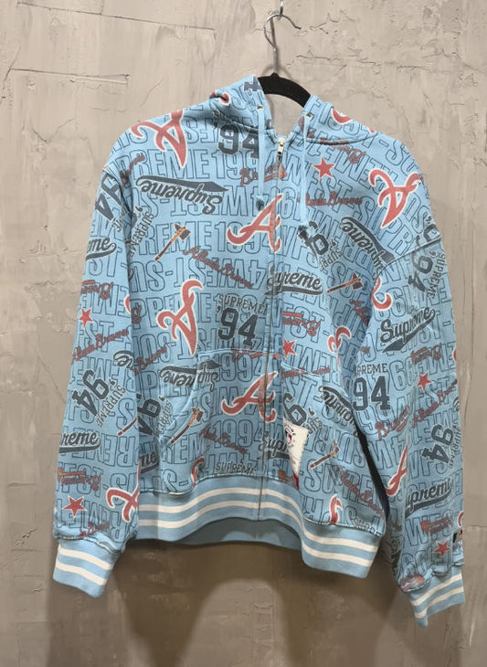 Supreme / Mitchell & Ness Teams Zip Up Hooded Sweatshirt (Atlanta Braves / Light Blue)