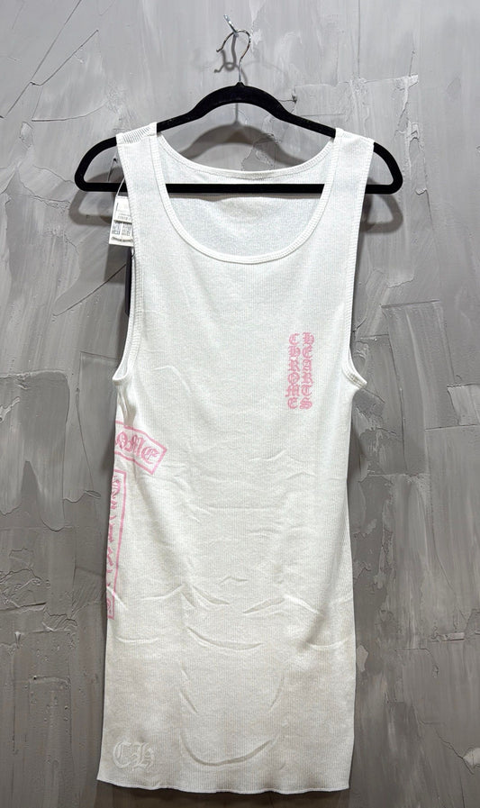 CHROME HEARTS T BAR LOGO TANK TOP WHITE PINK