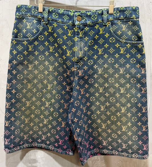 Louis Vuitton Rainbow Monogram Denim Shorts Blue - Like New