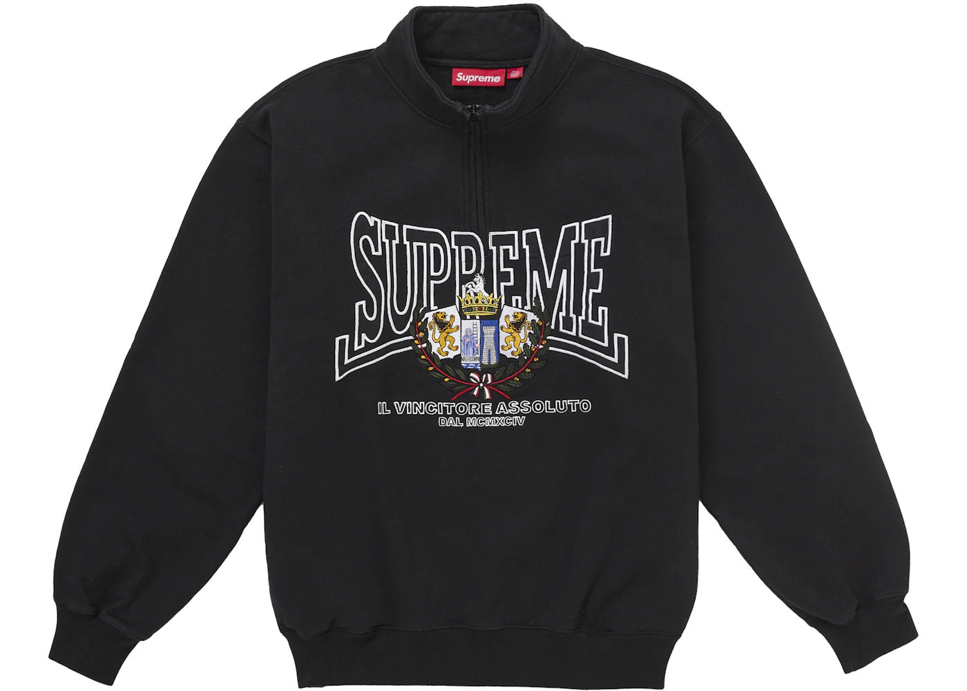 Supreme Crest Applique Half Zip Pullover Black
