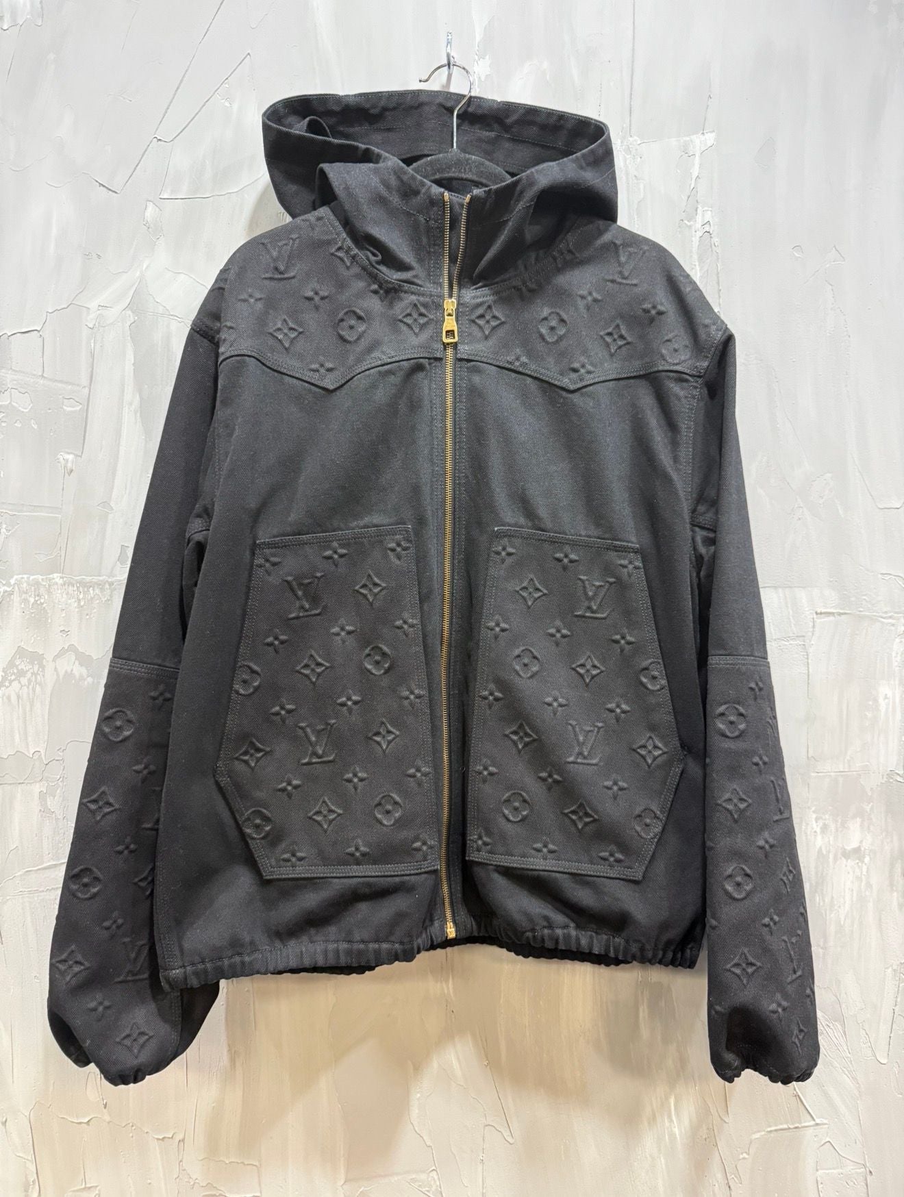 Monogram Detail Hooded Denim Jacket - Like New