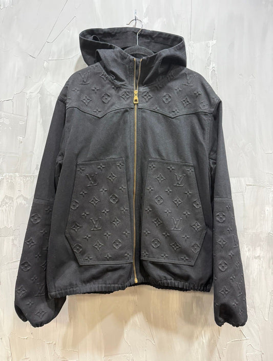 Monogram Detail Hooded Denim Jacket - Like New