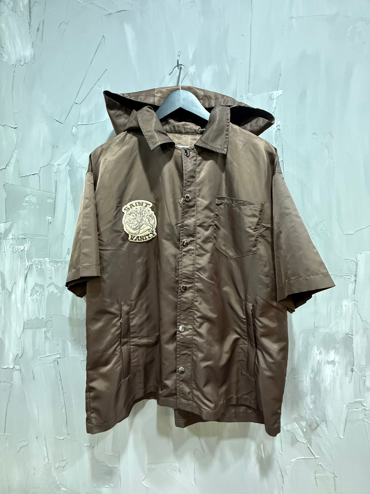 SAINT VANITY NYLON HOODED SS SHIRT BROWN